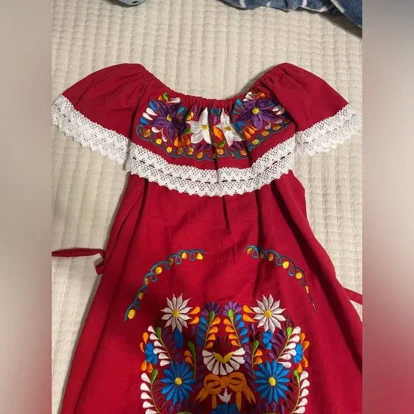 fitted lace wedding dress Artisanal Mexican Dress Red main image 1